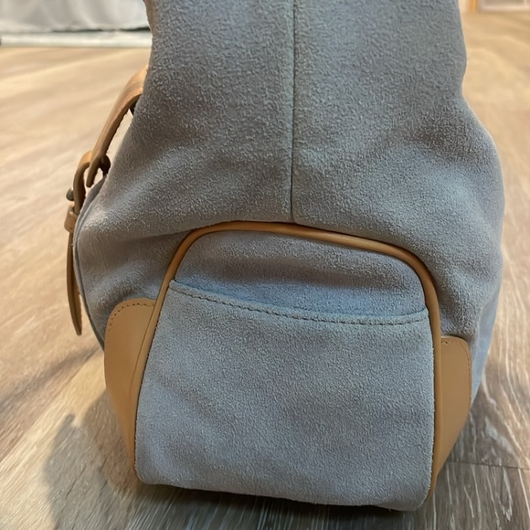 Lauren Ralph Lauren Blue Suede Tan Leather Sample bag Buffy Vintage 2005 - Picture 6 of 12